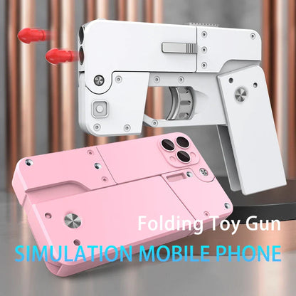2 Burst Rubber Pistol Children Gift Party Accessories Mobile Phone Model Bullet Shelling Folding Gun Toy