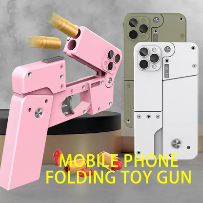 2 Burst Rubber Pistol Children Gift Party Accessories Mobile Phone Model Bullet Shelling Folding Gun Toy