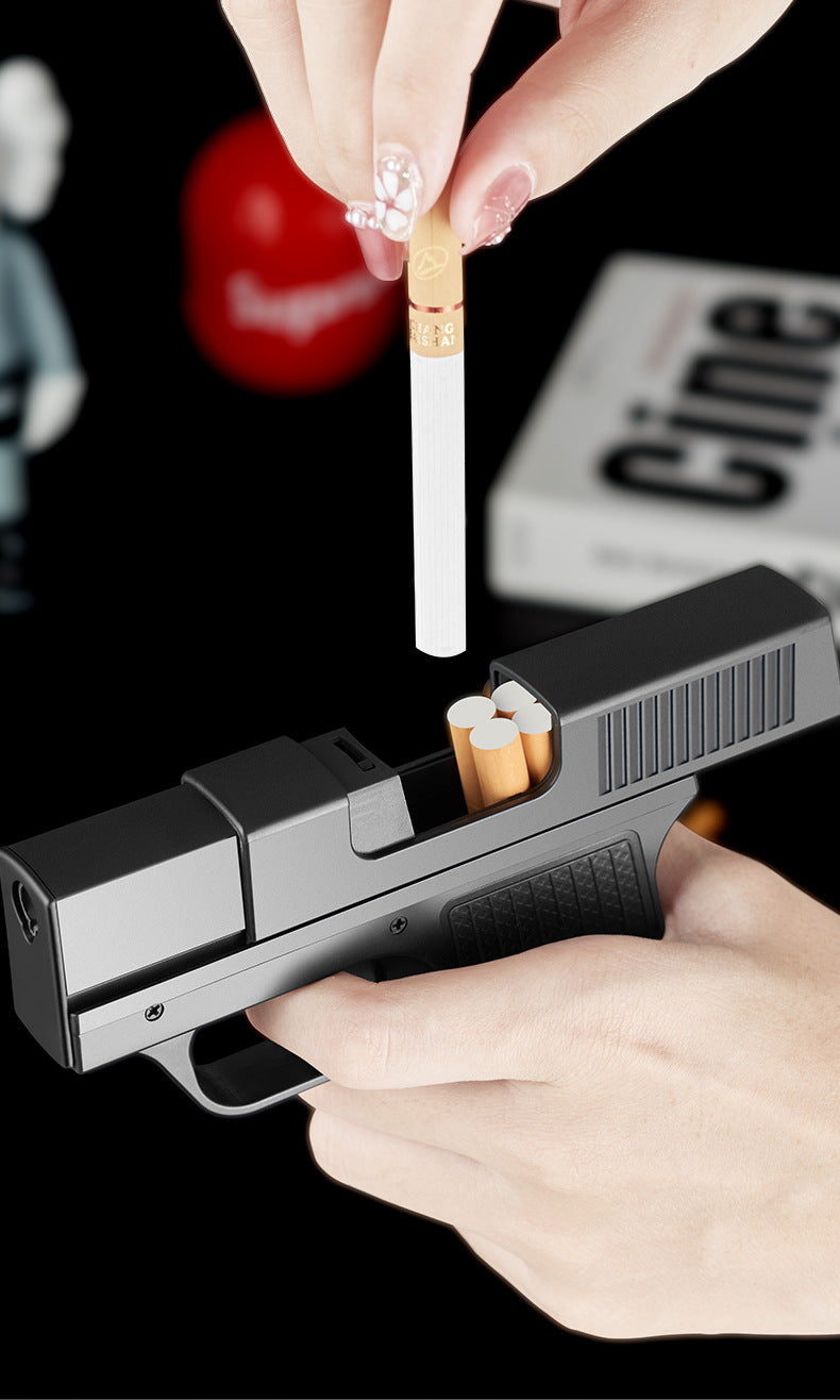 Gas Windproof Lighter Gun Cigarette Case 10PCS Cigarette