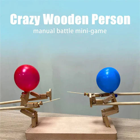 Balloon Bamboo Man Battle Handmade Wooden Fencing Puppets