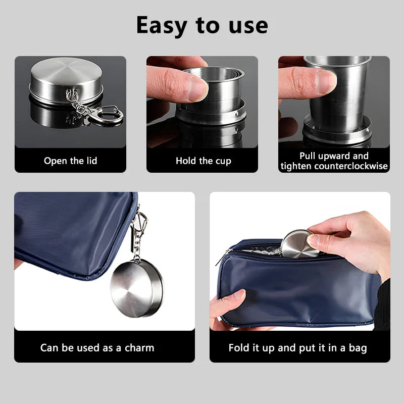 Stainless Steel Folding Cup Foldable Travel Camping Cookware Retractable Cup Teacups Telescopic Cup Drinkware 75ml/150ml/250ml