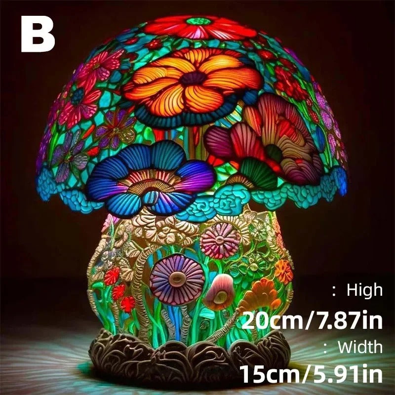 Whimsical Mushroom Garden Stained Glass Lamp