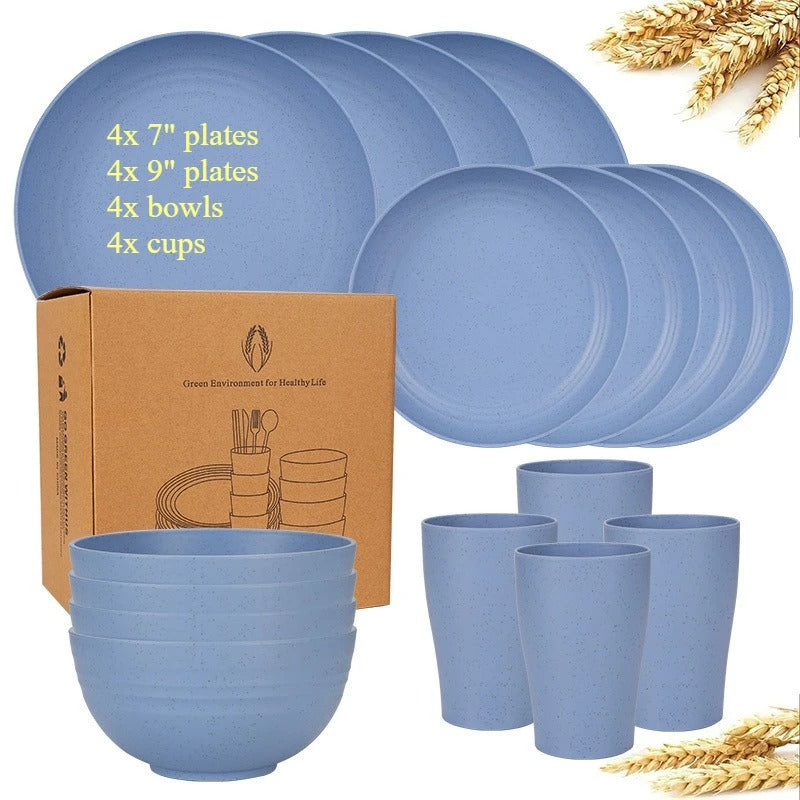 Dinnerware Sets Biodegradable Unbreakable Plates, Bowls, Cups Lightweight for Kitchen