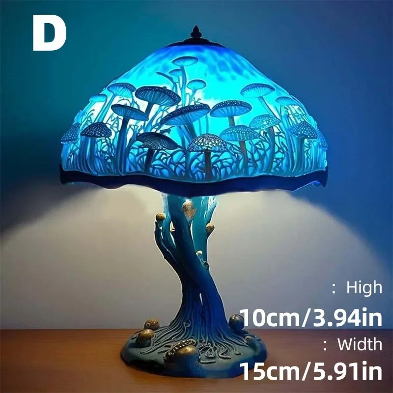 Whimsical Mushroom Garden Stained Glass Lamp