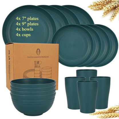 Dinnerware Sets Biodegradable Unbreakable Plates, Bowls, Cups Lightweight for Kitchen