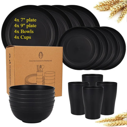 Dinnerware Sets Biodegradable Unbreakable Plates, Bowls, Cups Lightweight for Kitchen