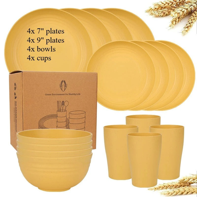 Dinnerware Sets Biodegradable Unbreakable Plates, Bowls, Cups Lightweight for Kitchen
