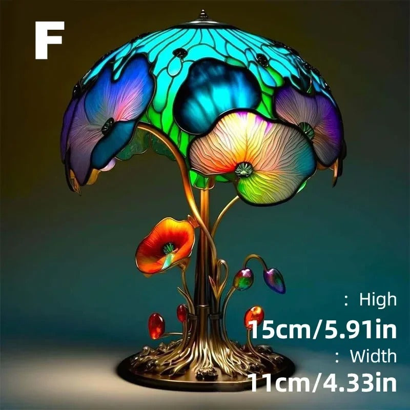 Whimsical Mushroom Garden Stained Glass Lamp