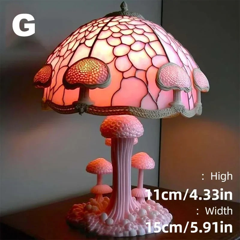 Whimsical Mushroom Garden Stained Glass Lamp