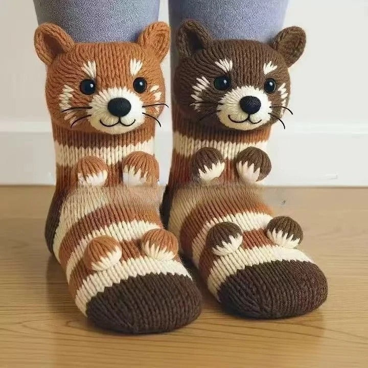 Three-Dimensional Cat Printed Mid Tube Socks