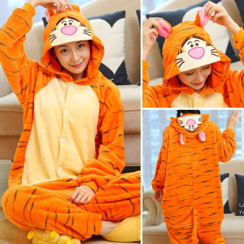 Women Cute Panda Bear Zebra Cartoon Onesies Kigurumi Unisex Autumn Winter Anime Costumes Adults Kids Flannel Sleepwear Pajamas