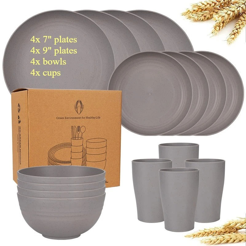 Dinnerware Sets Biodegradable Unbreakable Plates, Bowls, Cups Lightweight for Kitchen