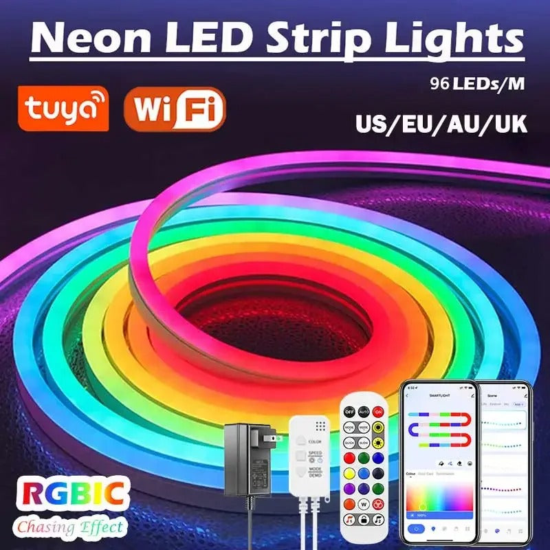 TUYA Neon LED Strip Lights 5-24V 96LEDs/M Silicone Neon Rope Light with Music Sync