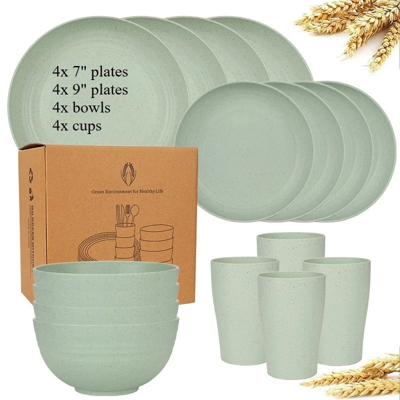 Dinnerware Sets Biodegradable Unbreakable Plates, Bowls, Cups Lightweight for Kitchen