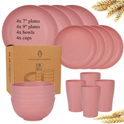 Dinnerware Sets Biodegradable Unbreakable Plates, Bowls, Cups Lightweight for Kitchen