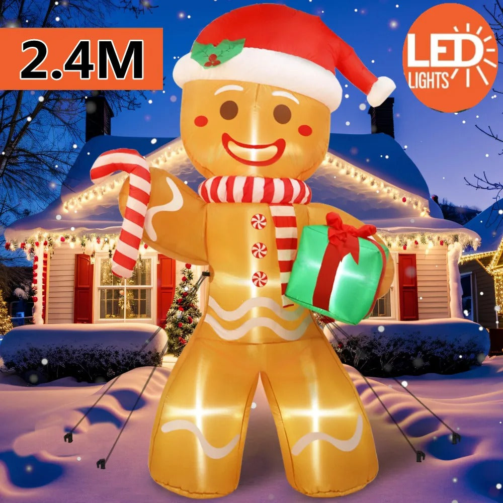 8FT/2.4M Christmas Inflatables Gingerbread Man with Gift Pack Outdoor Decorations