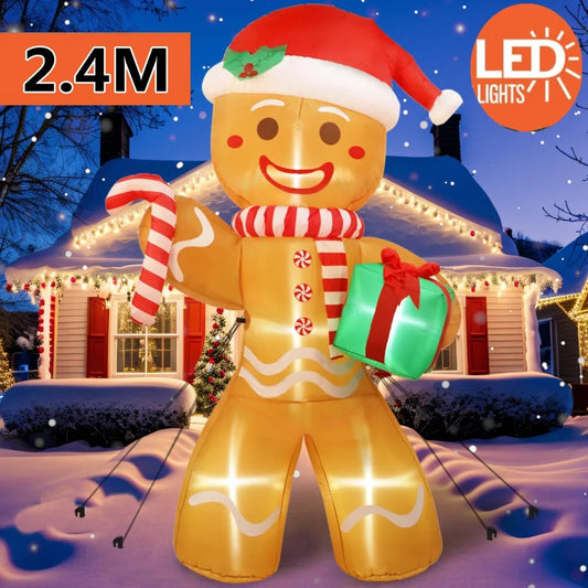 8FT/2.4M Christmas Inflatables Gingerbread Man with Gift Pack Outdoor Decorations