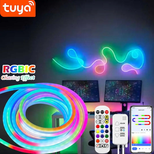 TUYA Neon LED Strip Lights 5-24V 96LEDs/M Silicone Neon Rope Light with Music Sync