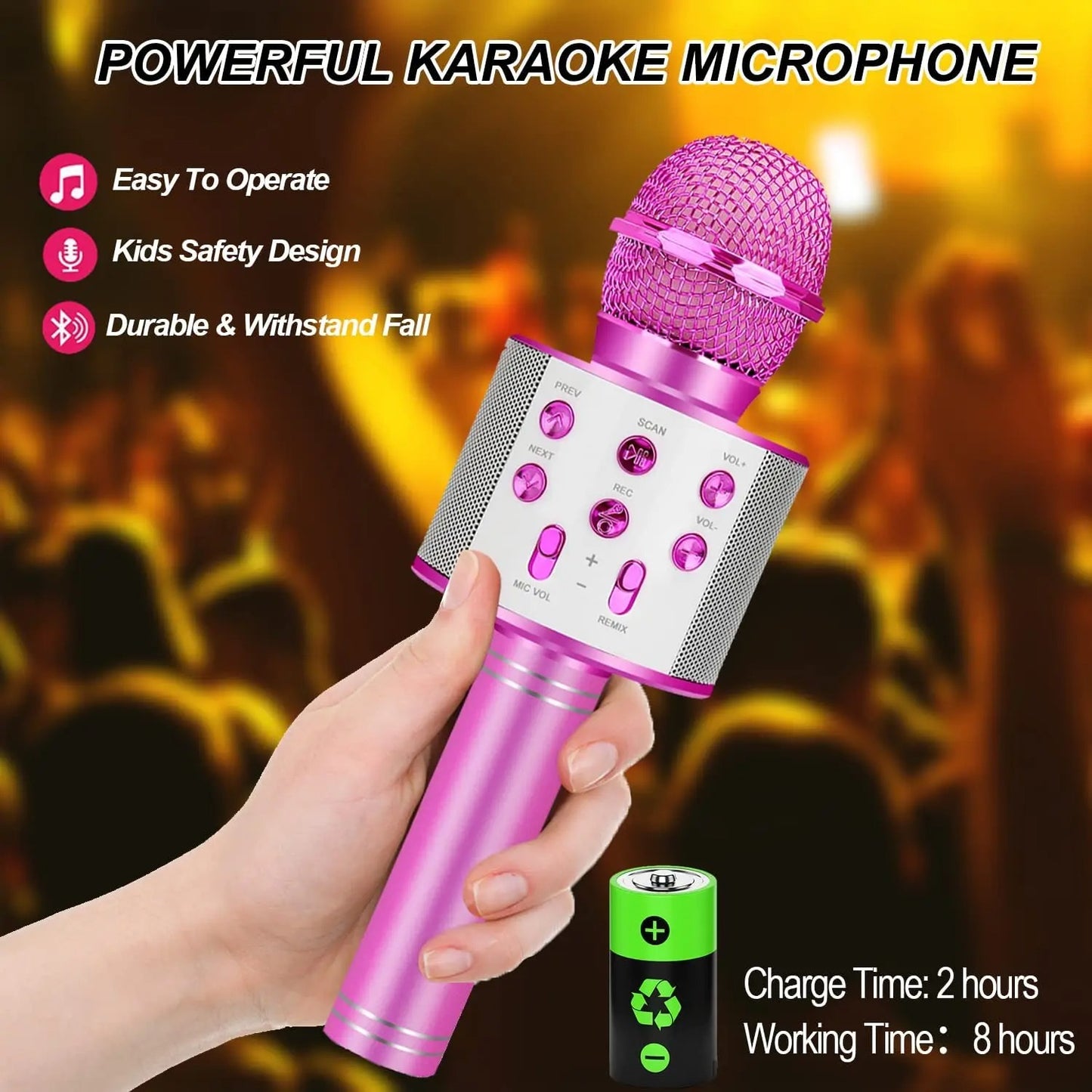 ZK20 Karaoke Microphone for Kids Singing 5in1 Wireless Microphone with LED Lights