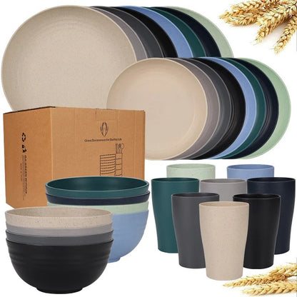 Dinnerware Sets Biodegradable Unbreakable Plates, Bowls, Cups Lightweight for Kitchen