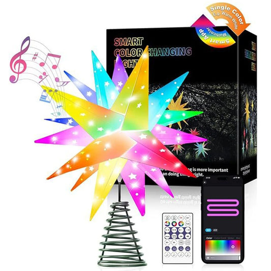 Christmas Tree Topper Star Shiny Light Bluetooth-Compatible USB Powered