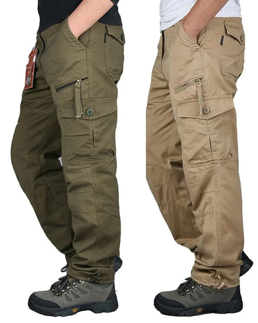 Cargo Pants Spring Summer Work Straight Pants Multi-Pocket Cotton Loose Trousers