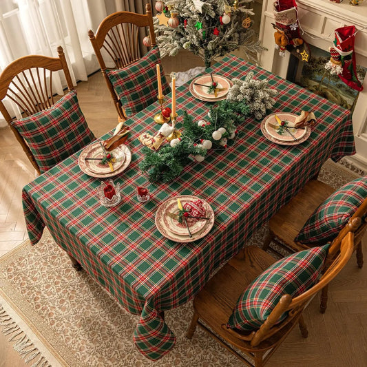 Christmas Themed Checkered Tablecloth, Suitable For Holiday