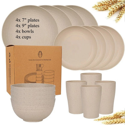 Dinnerware Sets Biodegradable Unbreakable Plates, Bowls, Cups Lightweight for Kitchen