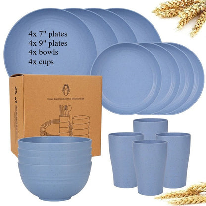 Dinnerware Sets Biodegradable Unbreakable Plates, Bowls, Cups Lightweight for Kitchen