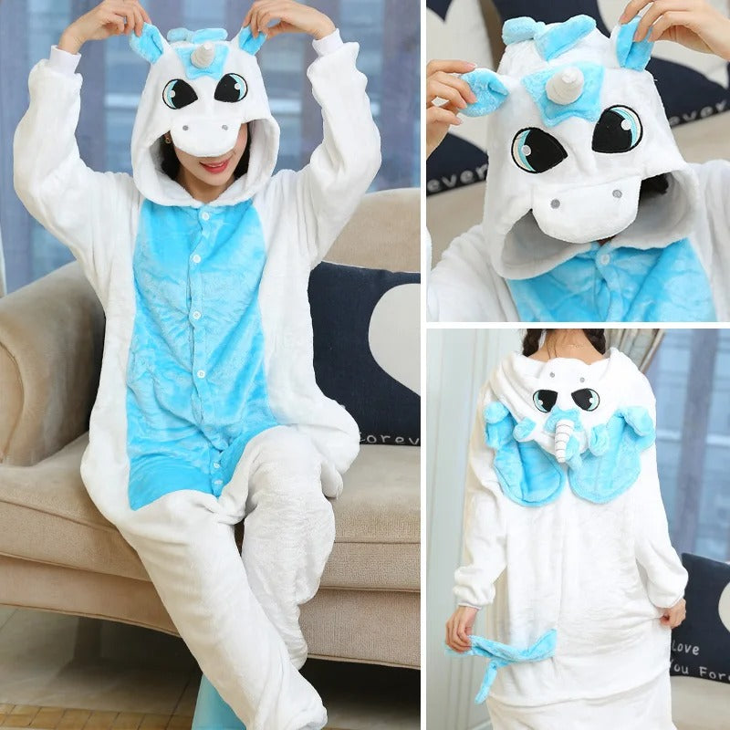 Women Cute Panda Bear Zebra Cartoon Onesies Kigurumi Unisex Autumn Winter Anime Costumes Adults Kids Flannel Sleepwear Pajamas