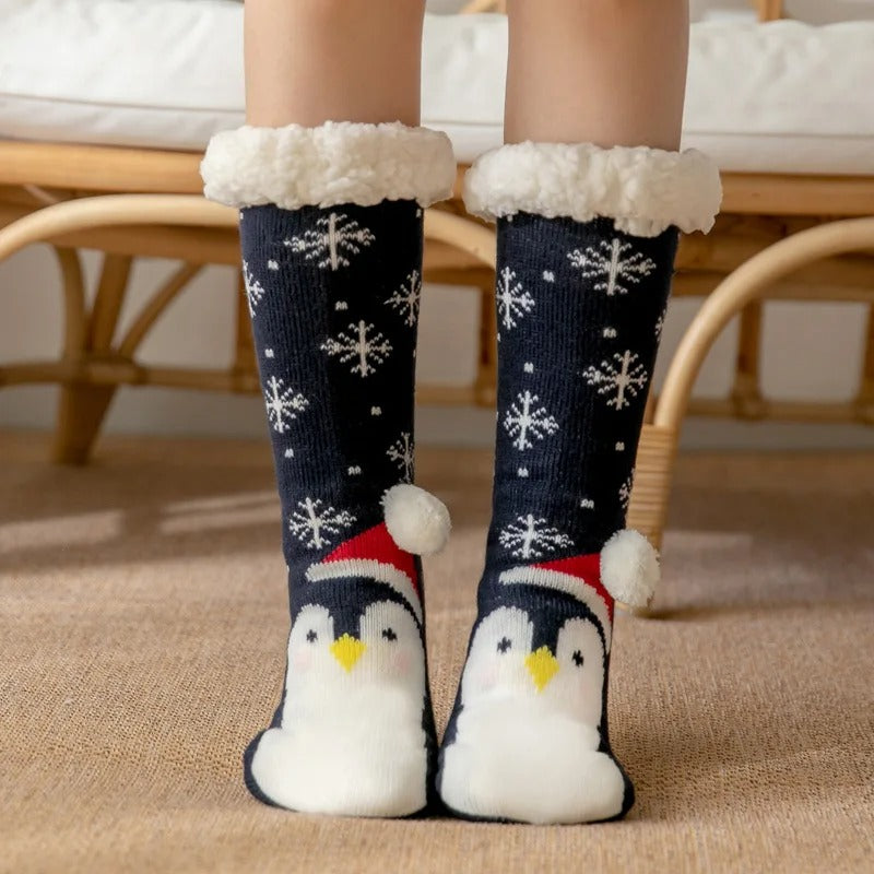 penguin Plush Soft Female Non Grip Floor Slippers Short Sock