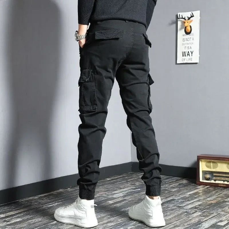 Grey Cargo Pants for Men Slim Biker