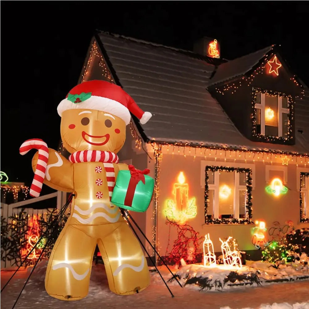 8FT/2.4M Christmas Inflatables Gingerbread Man with Gift Pack Outdoor Decorations