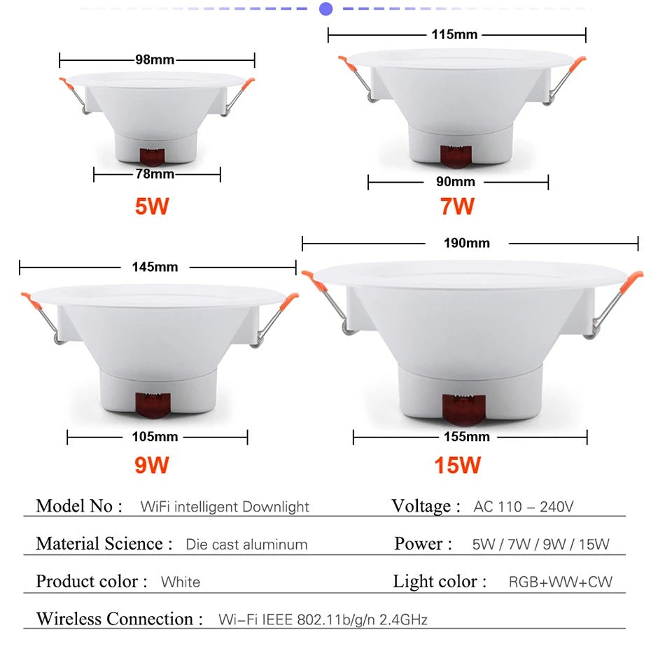 Tuya WiFi LED Downlight 5W 7W 9W 10W 15W 220V Dimmable Spot Led Light Work With Alexa Google