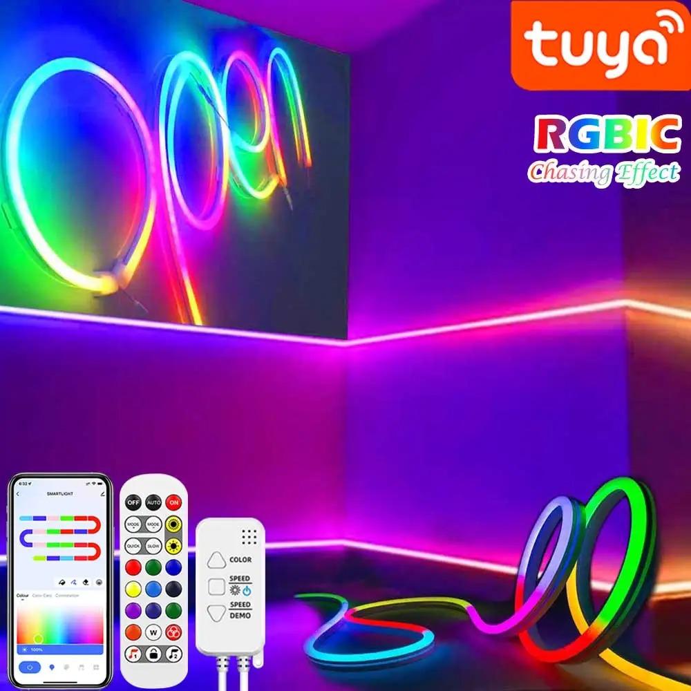 TUYA Neon LED Strip Lights 5-24V 96LEDs/M Silicone Neon Rope Light with Music Sync