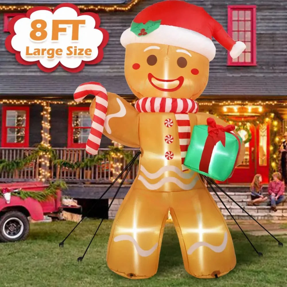 8FT/2.4M Christmas Inflatables Gingerbread Man with Gift Pack Outdoor Decorations