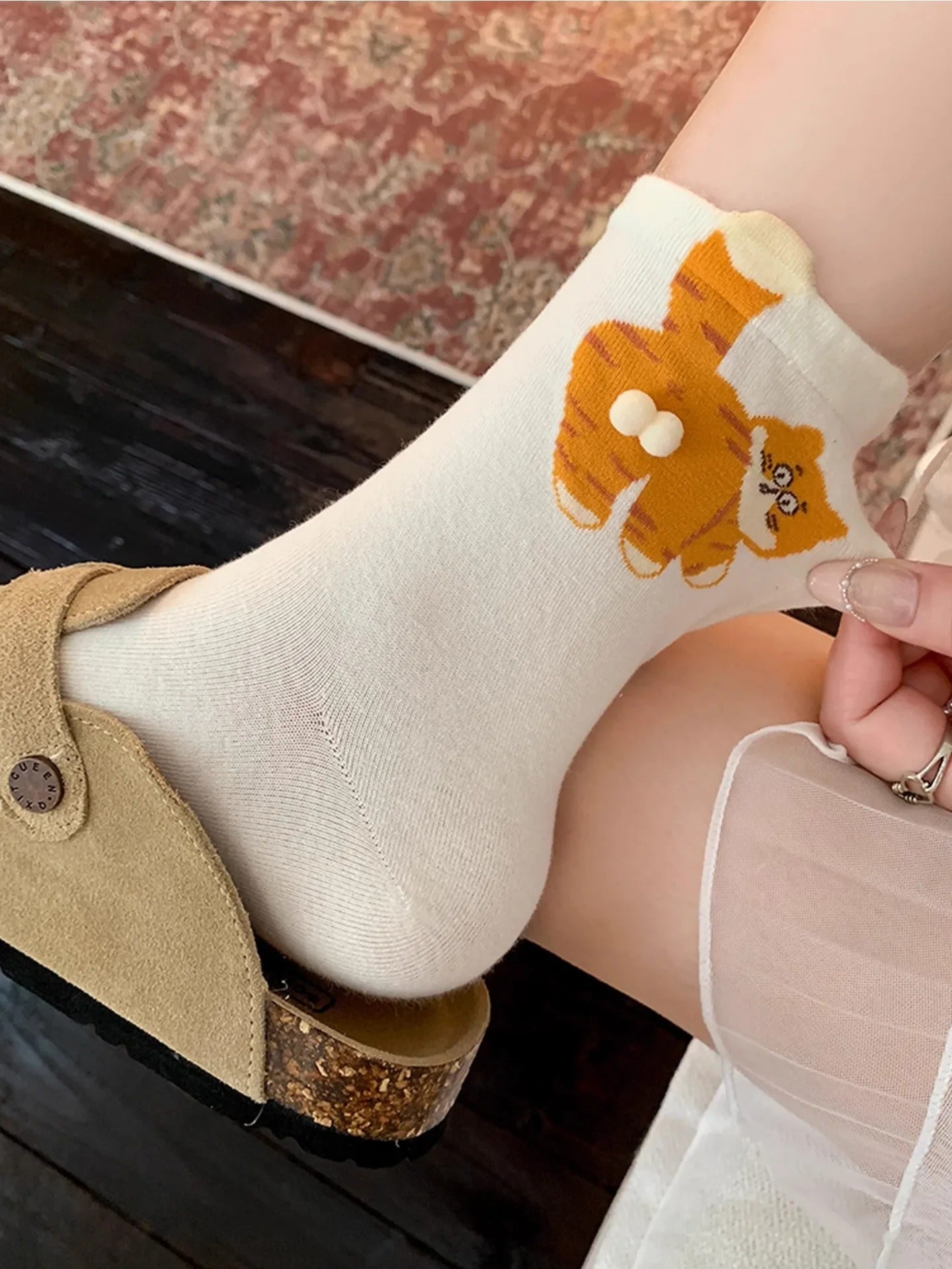 Three-Dimensional Cat Printed Mid Tube Socks