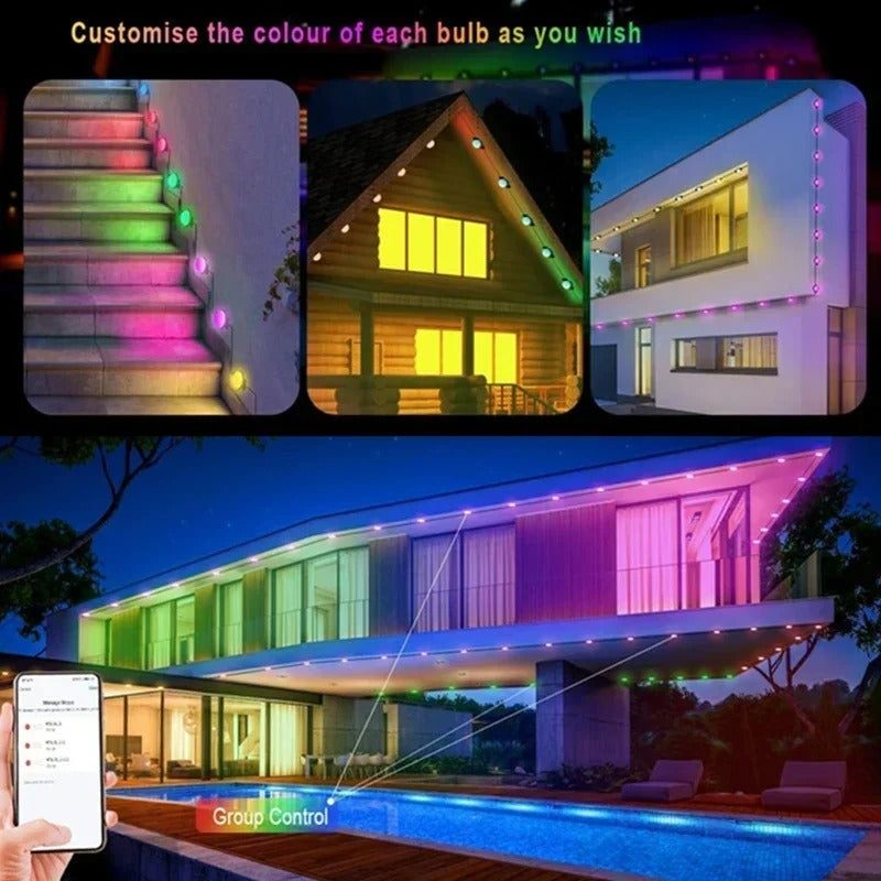 RGB Eave Light String LED String Lighting Outdoor Courtyard Decorations Waterproof String Lights for Woof Eave Wall Step Lights