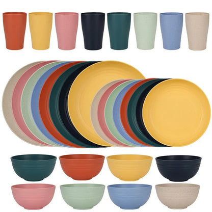 Dinnerware Sets Biodegradable Unbreakable Plates, Bowls, Cups Lightweight for Kitchen