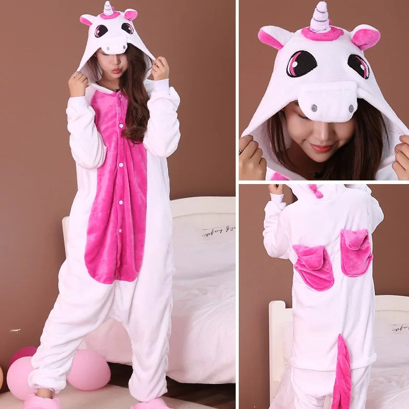 Women Cute Panda Bear Zebra Cartoon Onesies Kigurumi Unisex Autumn Winter Anime Costumes Adults Kids Flannel Sleepwear Pajamas