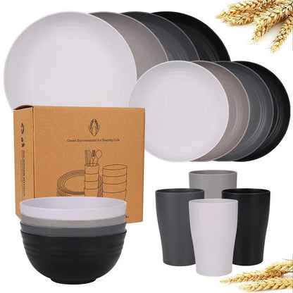Dinnerware Sets Biodegradable Unbreakable Plates, Bowls, Cups Lightweight for Kitchen