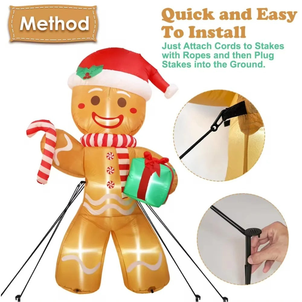 8FT/2.4M Christmas Inflatables Gingerbread Man with Gift Pack Outdoor Decorations