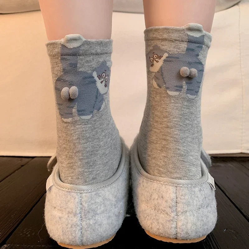 Three-Dimensional Cat Printed Mid Tube Socks