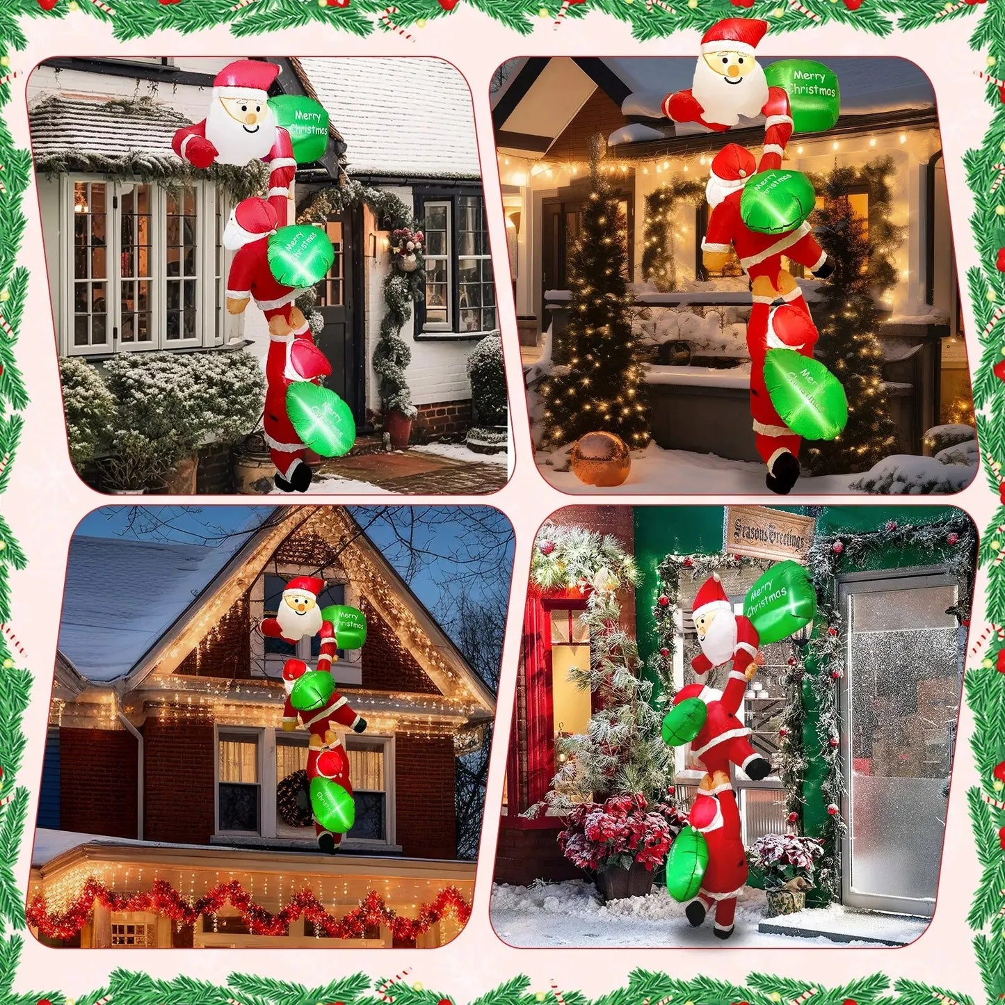 8FT Christmas Climbing Santas Christmas Blow Up with Build-in LEDs