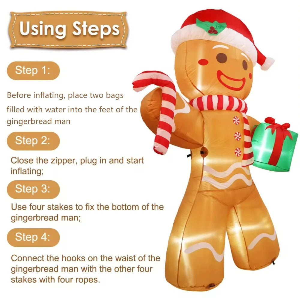 8FT/2.4M Christmas Inflatables Gingerbread Man with Gift Pack Outdoor Decorations