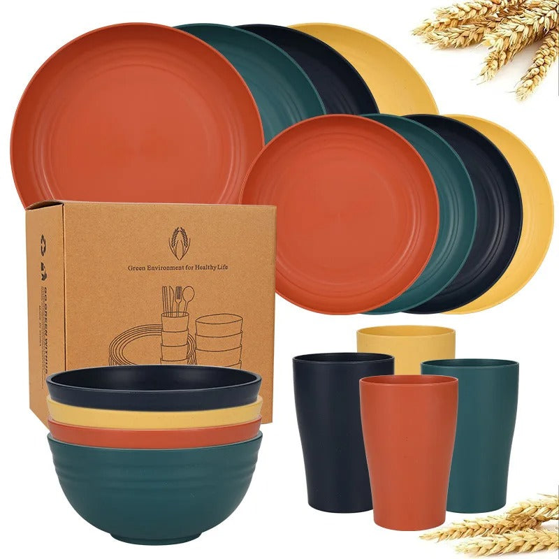 Dinnerware Sets Biodegradable Unbreakable Plates, Bowls, Cups Lightweight for Kitchen