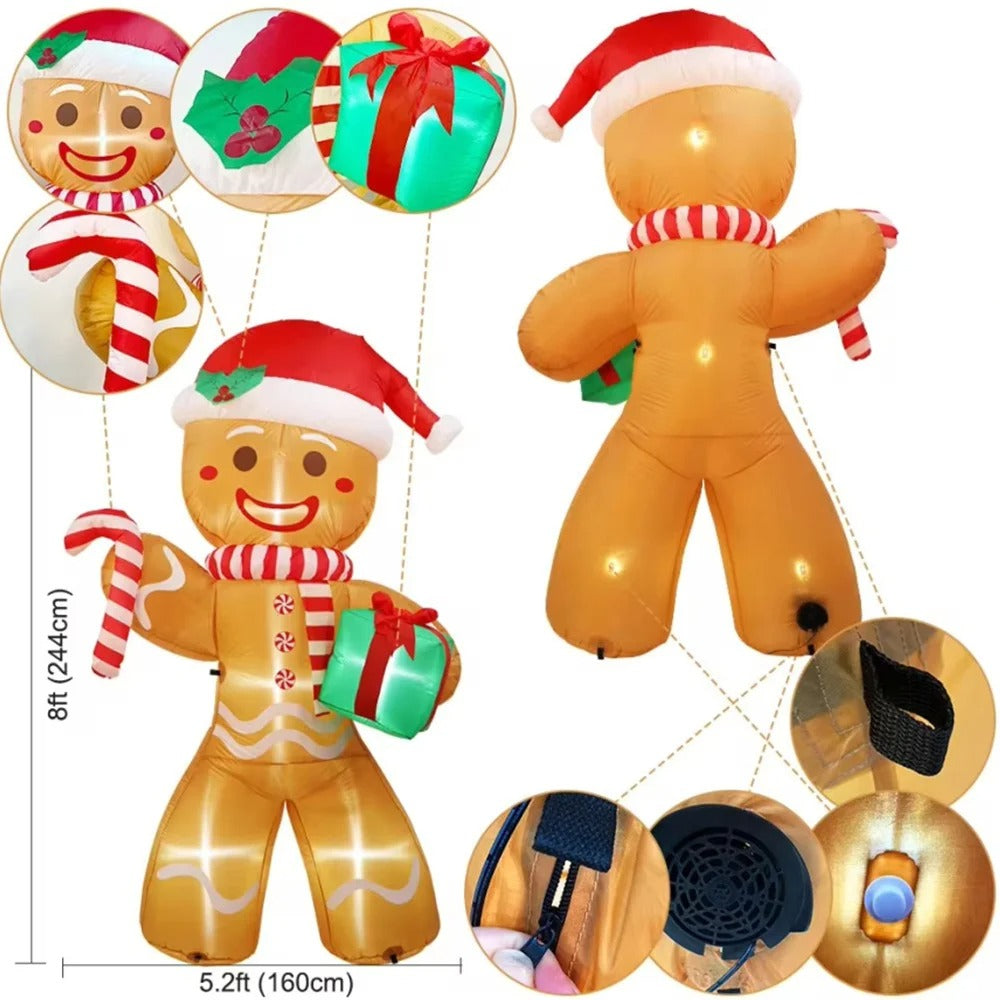 8FT/2.4M Christmas Inflatables Gingerbread Man with Gift Pack Outdoor Decorations