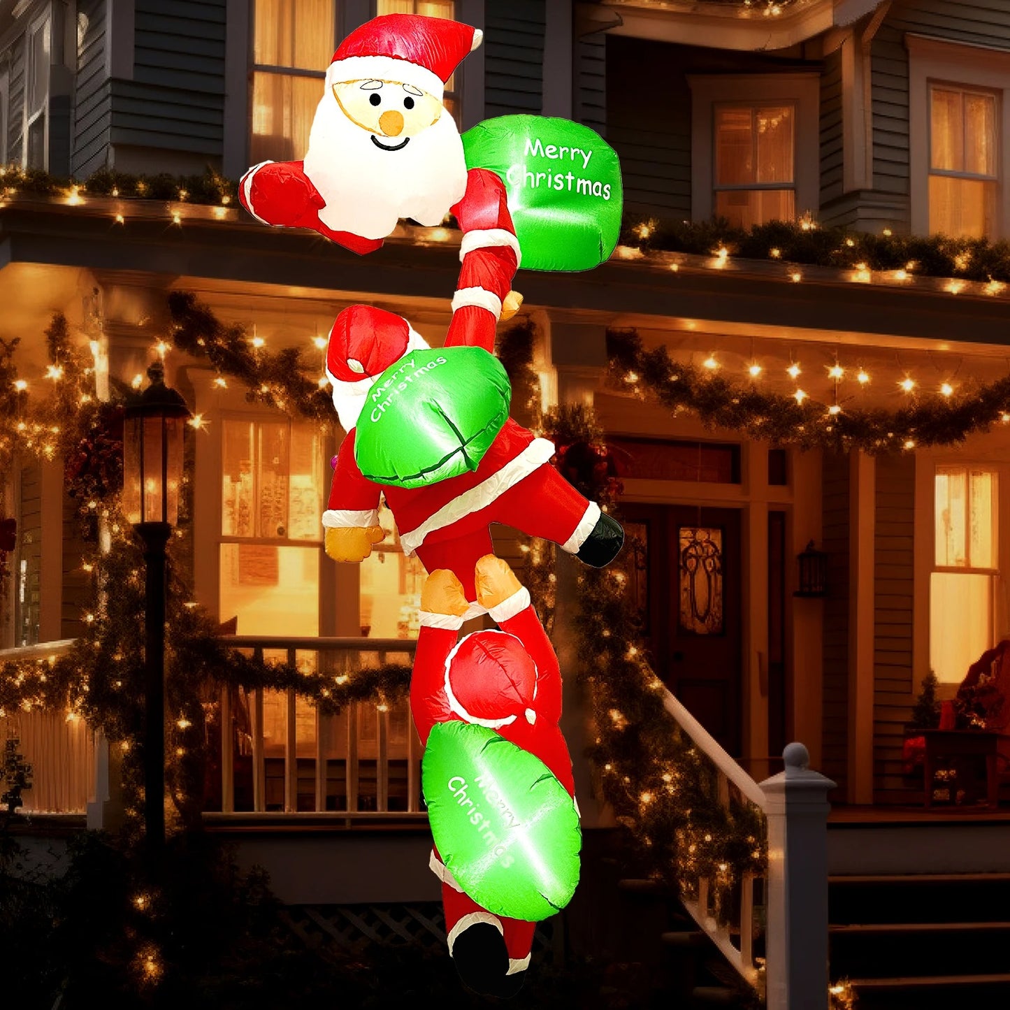 8FT Christmas Climbing Santas Christmas Blow Up with Build-in LEDs