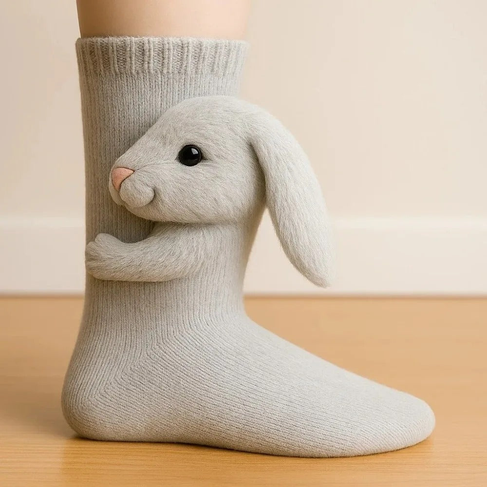Three-Dimensional Cat Printed Mid Tube Socks