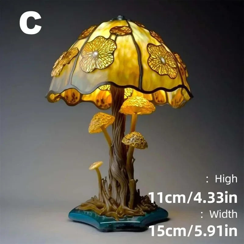 Whimsical Mushroom Garden Stained Glass Lamp